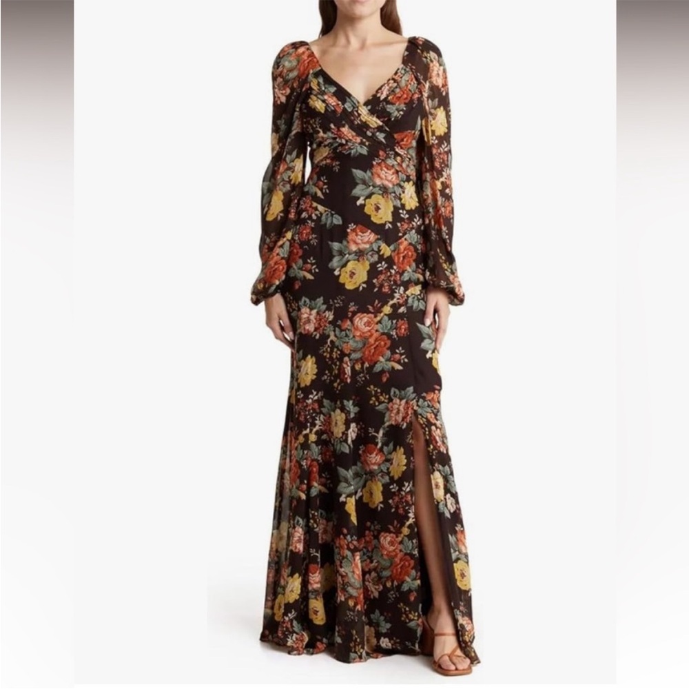 NWOT Veronica Beard Silk Dark Floral Chiffon Maxi Dress Feminine Romantic Size 0